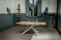 E-STYLO Tavolo allungabile con top rovere in melaminico e base in metallo bianco, 90cm X 140/190cm H.76cm(m-3)