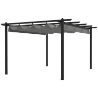 Outsunny Pérgola de Aluminio 4x3 m con Techo Retráctil Tela de Poliéster y 8 Orificios de Drenaje para Jardín Patio Gris(m-11)