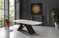 E-STYLO Tavolo fisso con top in ceramica portoro su vetro temperato e gambe in metallo marrone, 110cm X 220cm H. 76cm.(m-2)