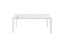 E-STYLO Tavolo allungabile con top in ceramica marmo bianco e base in metallo bianco, 90cm X 140/190cm H.76cm(m-5)