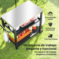 Outsunny Carrito de Parrilla para Jardín o Terraza Carro de Servicio con Encimera Estantes y Ruedas para BBQ 102x50x81 cm Gris(m-4)