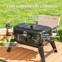 Outsunny Charcoal Barbecue Grill Folding BBQ Grill with 1232 cm² Cooking Area, Adjustable Vent, Thermometer, Handles for Camping Picnic, Black(m-6)