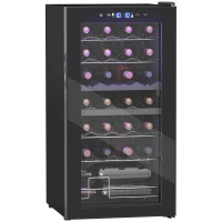 HOMCOM Kleiner Weinkühlschrank, Mini-Kühlschrank für 28 Flaschen, 74 Liter Kapazität, Glastür, LED-Beleuchtung, Touch-Screen(m-10)