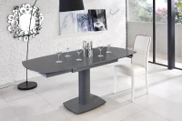 E-STYLO Tavolo allungabile con top grigio in vetro temperato e base in metallo grigio, 90cm X 120/180cm H.76cm(m-5)