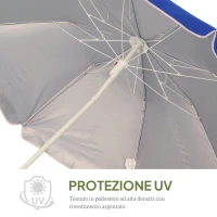 Outsunny Ombrellone da Spiaggia Inclinabile con Fodera Riflettente, in Acciaio e Poliestere, Ø1.7x2.05 m, Blu(m-5)