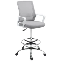 HOMCOM Draughtsman Chair, Mesh Drafting Chair, Ergonomic Office Chair with Lumbar Support, Adjustable Foot Ring, Grey(m-1)
