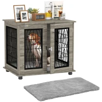 PawHut Indoor Dog Crate Furniture End Table with Soft Washable Cushion, Lockable Front Door, for Medium Dogs - Black(m-10)