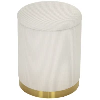 HOMCOM Sitzhocker mit Stauraum klappbare Hocker mit Deckel, Stahlboden, Runder Fußhocker 36 x 36 x 44 cm Cremeweiß(m-10)