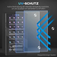 HOMCOM Kleiner Weinkühlschrank, Mini-Kühlschrank für 28 Flaschen, 74 Liter Kapazität, Glastür, LED-Beleuchtung, Touch-Screen(m-8)