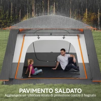 Outsunny Tenda da Campeggio per 4-6 Persone con 2 Stanze e Veranda, Impermeabile e UPF 30+, Borsa di Trasporto, Grigio(m-6)
