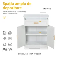 kleankin Dulăpior de Baie Multifuncțional cu Ușă Dublă Articulată și Sertar Organizator Îngust, 59x29x80 cm, Alb(m-4)
