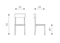 E-STYLO Sedia in legno laccato bianco con seduta rivestita in similpelle, imbottita, 44cm X 45cm H. 82cm.(m-3)