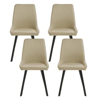 E-STYLO Sedia da pranzo in microfibra beige con gambe e struttura in metallo nero, 48cm X 60cm H. 87cm.(m-1)