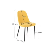 E-STYLO Sedia da pranzo in tessuto giallo e gambe in metallo nero, imbottita, 55cm X 46cm H. 85cm.(m-3)