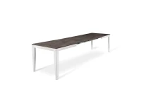 E-STYLO Tavolo allungabile con top cemento grigio in melaminico e base in metallo bianco, 90cm X 156/316cm H.76cm(m-3)