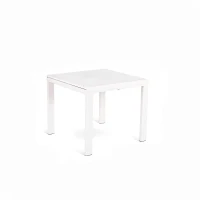 E-STYLO Tavolo allungabile con top in vetro temperato extra white e gambe in metallo bianco, 90cm X 90/163,5cm H.76cm(m-1)
