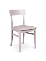 E-STYLO Sedia in legno laccato grigio chiaro con seduta rivestita in similpelle, imbottita, 44cm X 45cm H. 82cm.(m-4)