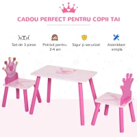 HOMCOM Set Copii – Masa & 2 Scaune Printesa, Varsta 3–8 Ani(m-6)
