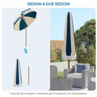Outsunny Ombrellone Rotondo e Inclinabile a 8 Stecche con Manovella, in Poliestere e Acciaio, Ø213x234 cm, Blu e Beige(m-8)