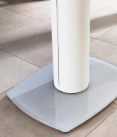 E-STYLO Tavolo allungabile con top bianco in vetro temperato  e base in metallo bianco, 90cm X 120/180cm H.76cm(m-5)