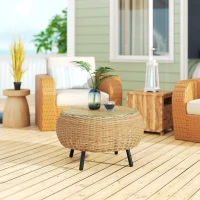 Outsunny Beistelltisch aus Polyrattan runder Kaffeetisch Couchtisch mit Glas Tischplatte Ø75 x 42 cm Braun(m-9)