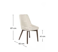 E-STYLO Sedia da pranzo in tessuto beige con gambe e struttura in massello di noce, 62cm X 49.5cm H. 87cm.(m-3)