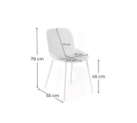 E-STYLO Sedia da pranzo in polipropilene bianco e gambe in metallo bianco, 55cm X 46cm H. 79cm.(m-3)