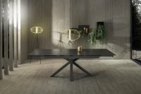 E-STYLO Tavolo allungabile con top in ceramica portoro e vetro temperato, gambe in metallo verniciato antracite, 90cm X 160/240cm H.76cm(m-3)