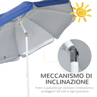 Outsunny Ombrellone da Spiaggia Inclinabile con Tendine Laterali, in Poliestere e Acciaio, Ø191x211 cm, Blu e Bianco(m-4)