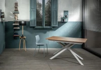 E-STYLO Tavolo allungabile con top rovere in melaminico e base in metallo bianco, 90cm X 140/190cm H.76cm(m-4)