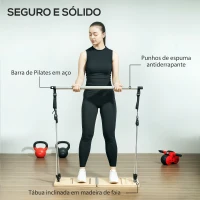 SPORTNOW Barra de Pilates com 6 Faixas Elásticas Tábua Inclinada Ajustável para Treino de Corpo Inteiro em Casa 90x33x3 cm Cinza(m-8)