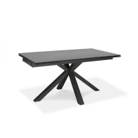 E-STYLO Tavolo allungabile con top in ceramica marmo grigio grafite e vetro temperato, gambe in metallo verniciato antracite, 90cm X 160/240cm H.76cm(m-1)