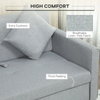 HOMCOM 2 Seater Sofa Bed with Hidden Storage, Pull Out Convertible Bed Settee, Modern Linen Loveseat Sofa Sleeper with 2 Cushions for Living Room, Guest Room, Light Grey(m-6)