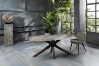 E-STYLO Tavolo fisso con top marmo alabastro in ceramica base in massello di noce, 90cm X 180cm H.76cm(m-2)