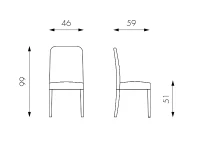 E-STYLO Sedia in similpelle tortora con bordino bianco e gambe in legno di faggio laccato, imbottita, 59cm X 46cm H. 99cm.(m-3)