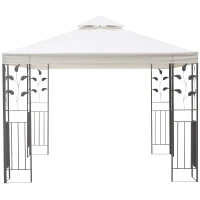Outsunny 3 x 3m Outdoor Steel Gazebo with 2 Tier Roof, Garden Gazebo Patio Canopy Marquee Shelter with Decorative Steel Frame - Cream(m-11)