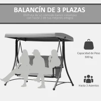 Outsunny Balancín de Jardín Exterior de 3 Plazas con Toldo Ajustable y Bolsillos Laterales 196x128x172 cm Gris Oscuro(m-7)