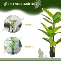 HOMCOM Pack de 2 Plataneras Plantas Artificiales 150 cm con Maceta y 18 Hojas para Decoración de Hogar Salón Verde(m-5)