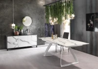 E-STYLO Tavolo allungabile con top marmo calacatta in HPL su MDF e gambe in metallo bianco, 90cm X 170/270cm H. 76cm.(m-5)