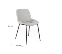 E-STYLO Set di 4 sedie da pranzo in tessuto grigio chiaro e gambe in metallo nero, 57cm X 46cm H.80cm(m-3)
