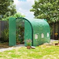 Outsunny 3 x 2 (m) Polytunnel Greenhouse, with Windows and Doors - Green(m-2)