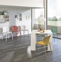 E-STYLO Consolle allungabile con top bianco in MDF laccato antigraffio e gambe bianche in MDF laccato antigraffio, 90cm X 42,5/302,5cm H.76cm(m-4)