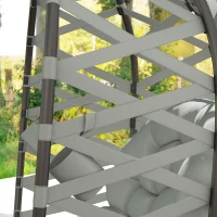 Outsunny 2 Seater Egg Chair Outdoor, Folding Weave Garden Furniture Chair with Cushion, Cup Pockets - Light Grey(m-9)