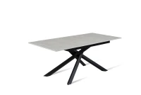 E-STYLO Tavolo allungabile con top cemento bianco in melaminico e base in metallo nero, 90cm X 140/190cm H.76cm(m-2)