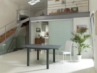 E-STYLO Tavolo allungabile con top in vetro temperato grigio e gambe in metallo grigio, 90cm X 90/163,5cm H.76cm(m-3)