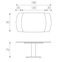 E-STYLO Tavolo allungabile con top bianco in vetro temperato  e base in metallo bianco, 90cm X 120/180cm H.76cm(m-4)