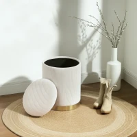 HOMCOM Sitzhocker mit Stauraum klappbare Hocker mit Deckel, Stahlboden, Runder Fußhocker 36 x 36 x 44 cm Cremeweiß(m-9)