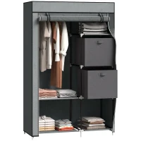 HOMCOM Fabric Wardrobe, Portable Wardrobe, Clothes Storage Unit with 5 Compartments, Hanging Rail and 2 Fabric Drawers, 102 x 42.5 x 162.5cm, Dark Grey(m-10)