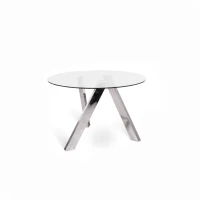 E-STYLO Tavolo fisso con top in vetro temperato e gambe in metallo grigio cromato, 120cm X 120cm H. 75cm.(m-1)