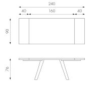 E-STYLO Tavolo allungabile con top rovere naturale e gambe in metallo nero, 90cm X 160/240cm H.76cm(m-5)